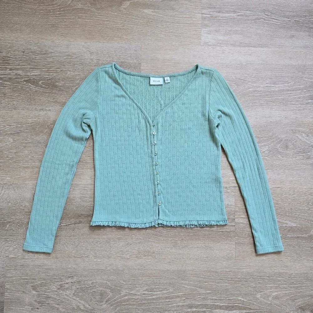 Vila Visima Button-Up Knit Cardigan Light Green Size XS Amsterdam, Europe. NWOT